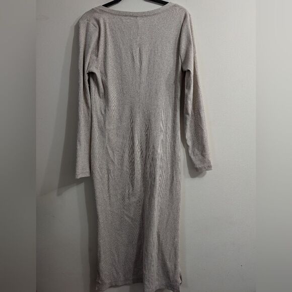 NWOT cream color Cotton rib knit v neck Henley dress size L - Picture 3 of 6